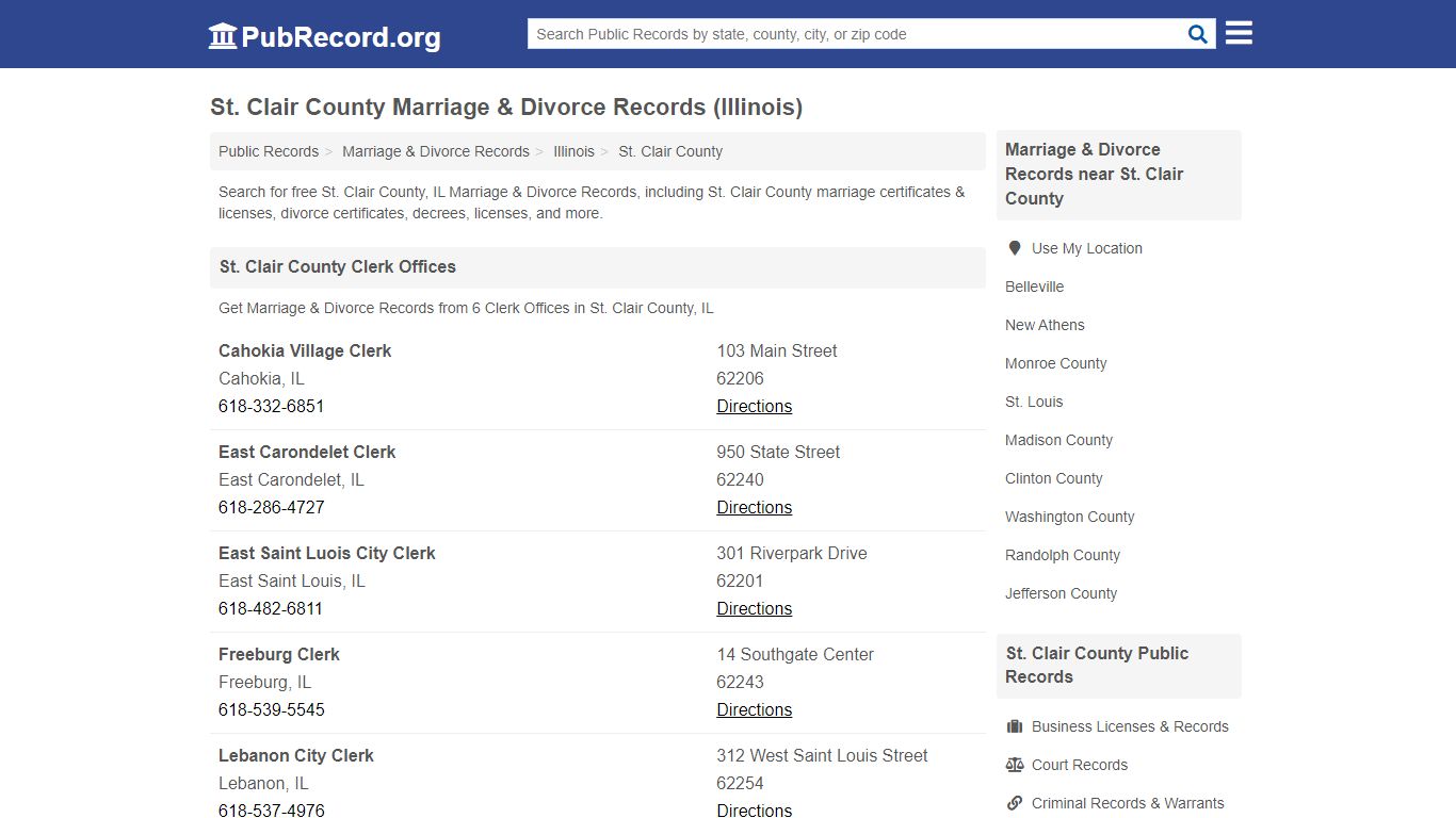 St. Clair County Marriage & Divorce Records (Illinois)